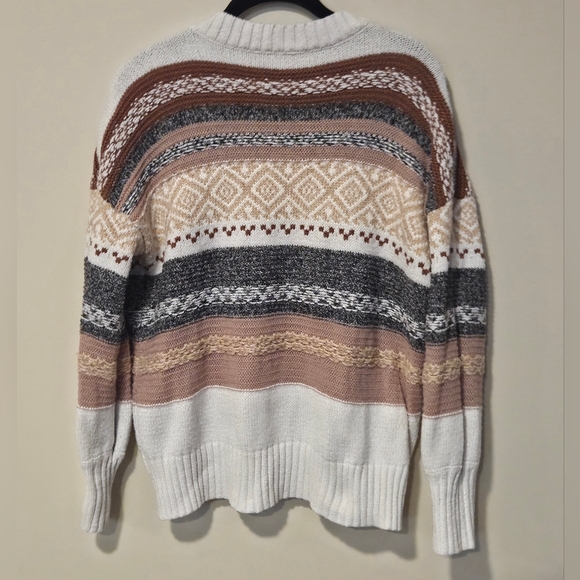 Hem & Thread Women's Striped Knit Sweater - Cream, Brown, Gray Size Small - Picture 4 of 5